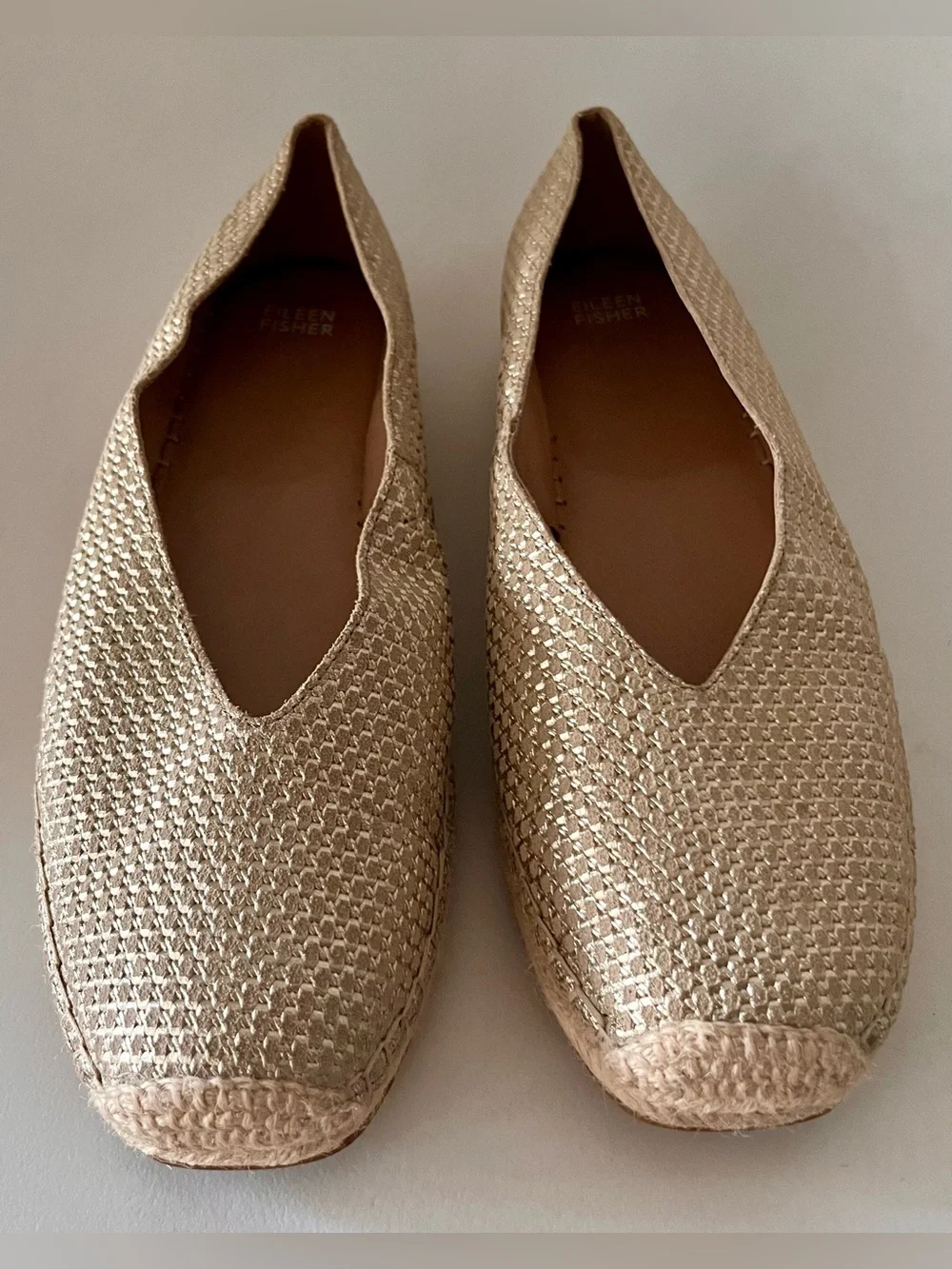 Eileen Fisher Petals Metallic Woven Espadrille Ballet Flats Women's 11 Gold